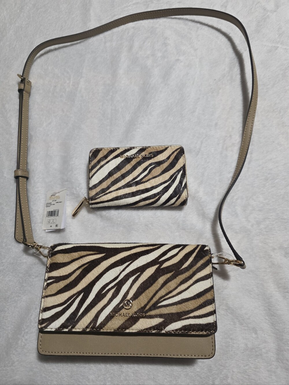 Michael Kors Jet Set Zebra-Print Crossbody Bag and Zip Coin/Card Wallet Set